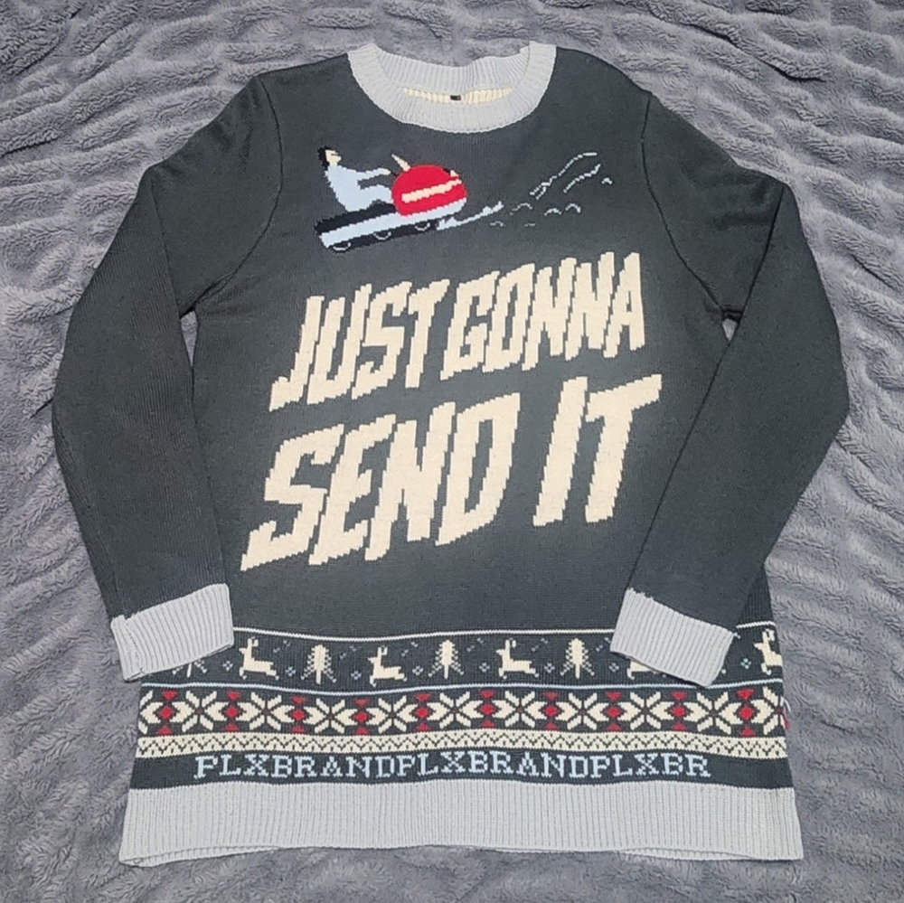 🛷🕶🔥 RARE* "JUST GONNA SEND IT" Larry Enticer Ugly Christmas Sweater